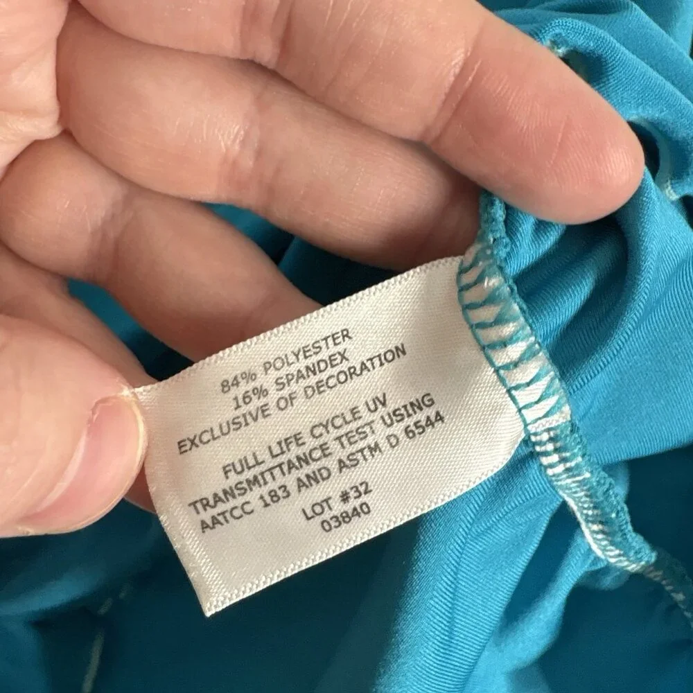 Coolibar Girls SZ M Blue Collared UPF 50+ Long Sleeve Rash Guard Shirt